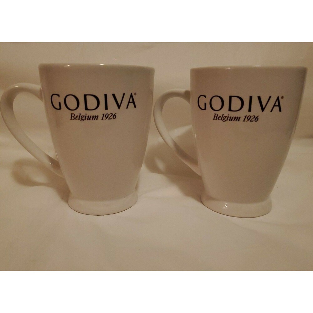 Pair of (2) Godiva Belgium Chocolate White Coffee Mugs 2015 California Pantry